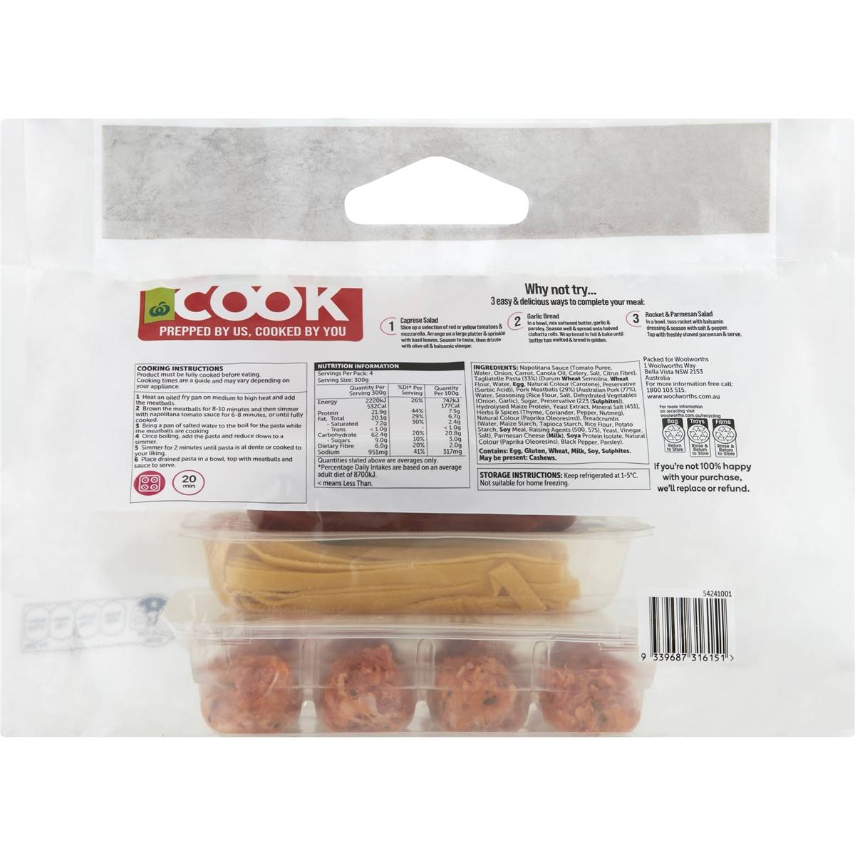 Woolworths Meatball & Pasta Kit 1.2kg Woolworths