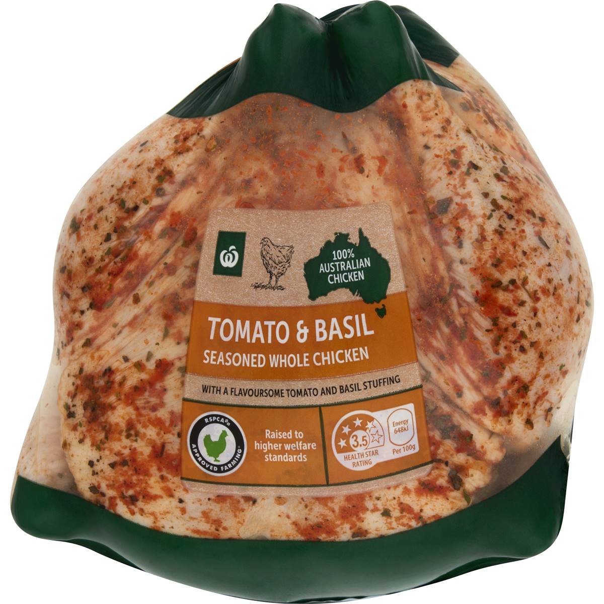 Woolworths Tomato & Basil Seasoned Whole Chicken Per Kg Woolworths
