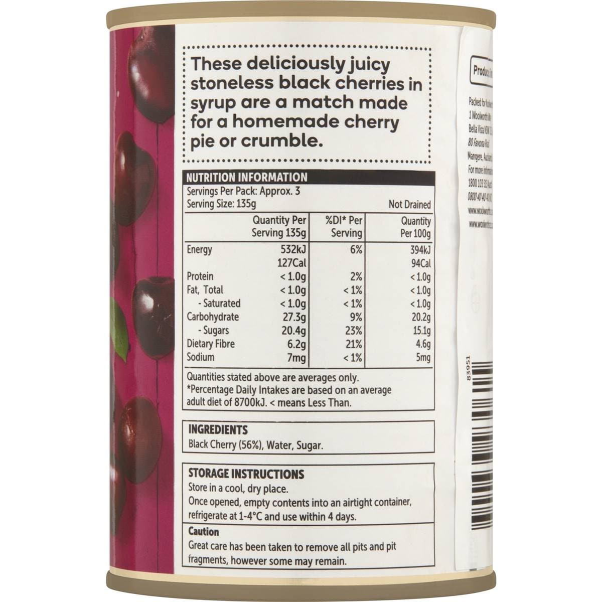 Woolworths Black Cherries Stoneless In Syrup 415g Woolworths