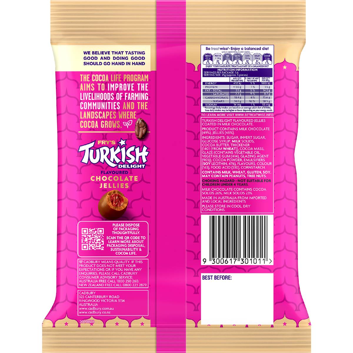 Cadbury Fry's Turkish Delight Chocolate Bites 140g Woolworths