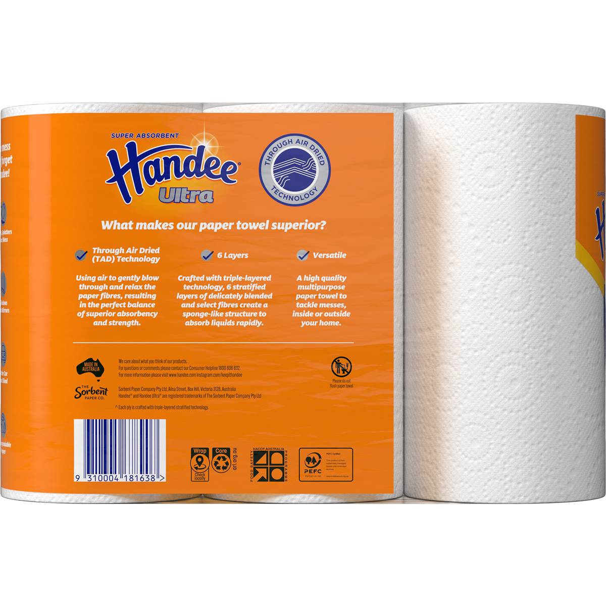 Handee Ultra Paper Towel White 2 Ply 180 Sheets 3 Pack Woolworths