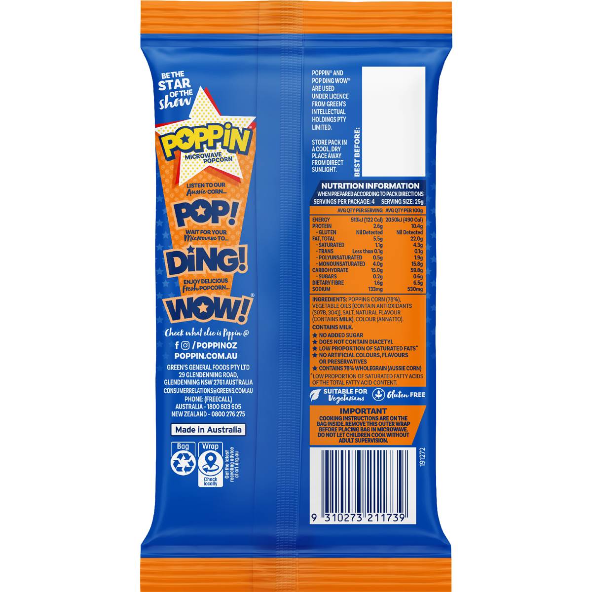Poppin Microwave Popcorn Triple Butter Flavour Explosion 100g Woolworths