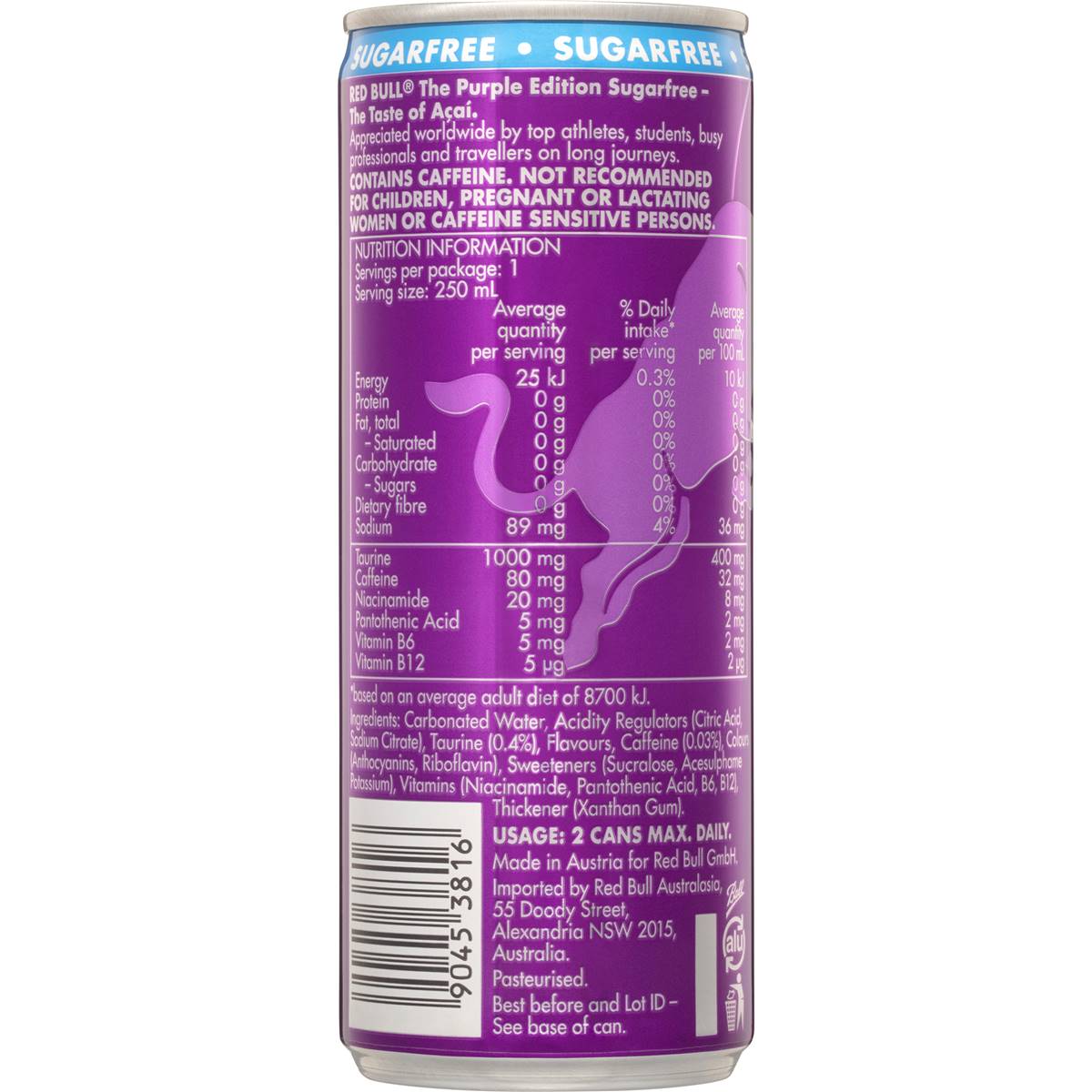 Red Bull Purple Edition Sugar Free 250ml Woolworths