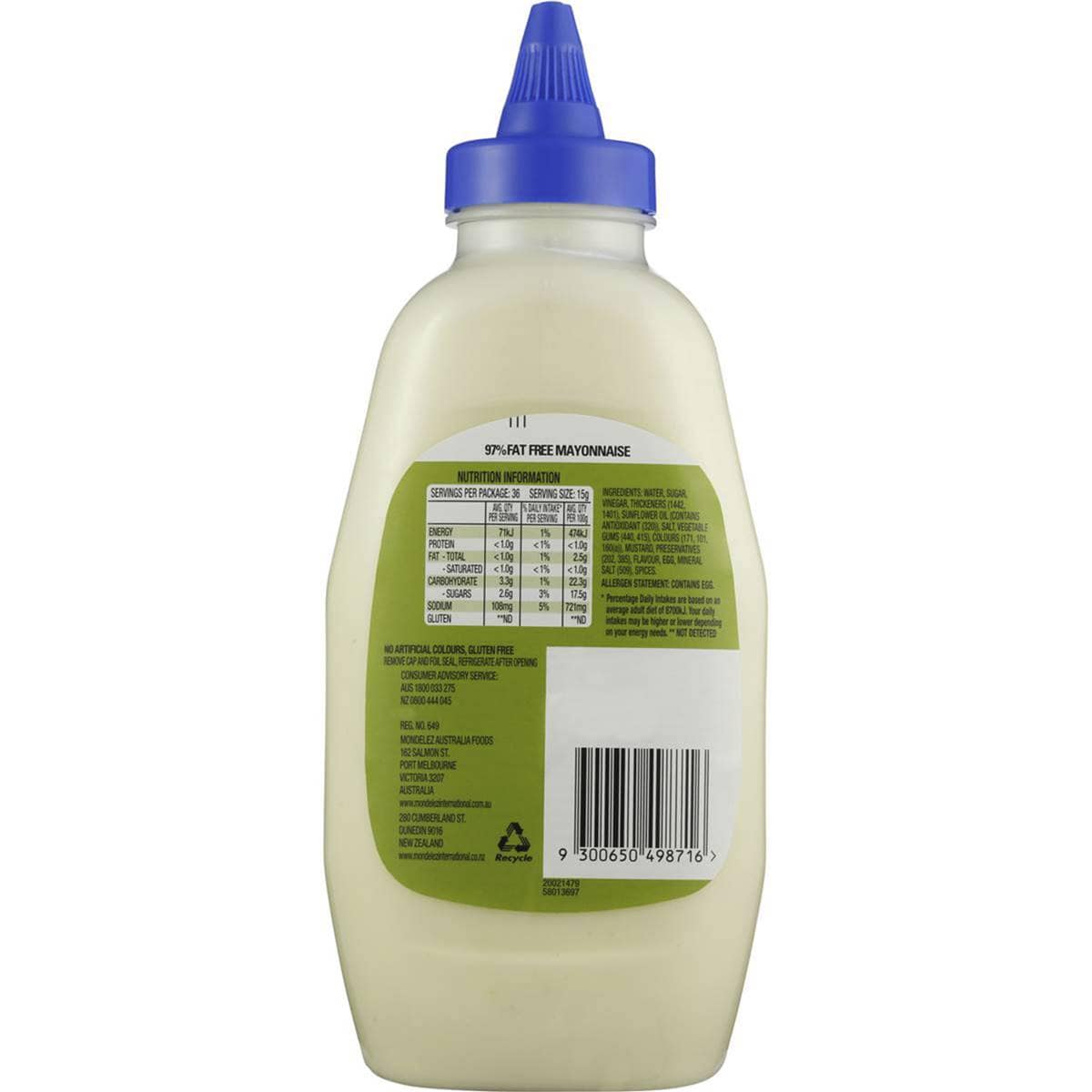 Kraft Mayonnaise Fat Free Squeeze 540g Woolworths