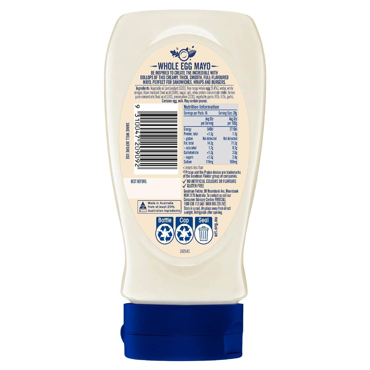 Praise Whole Egg Mayonnaise Mayonnaise 335g Woolworths