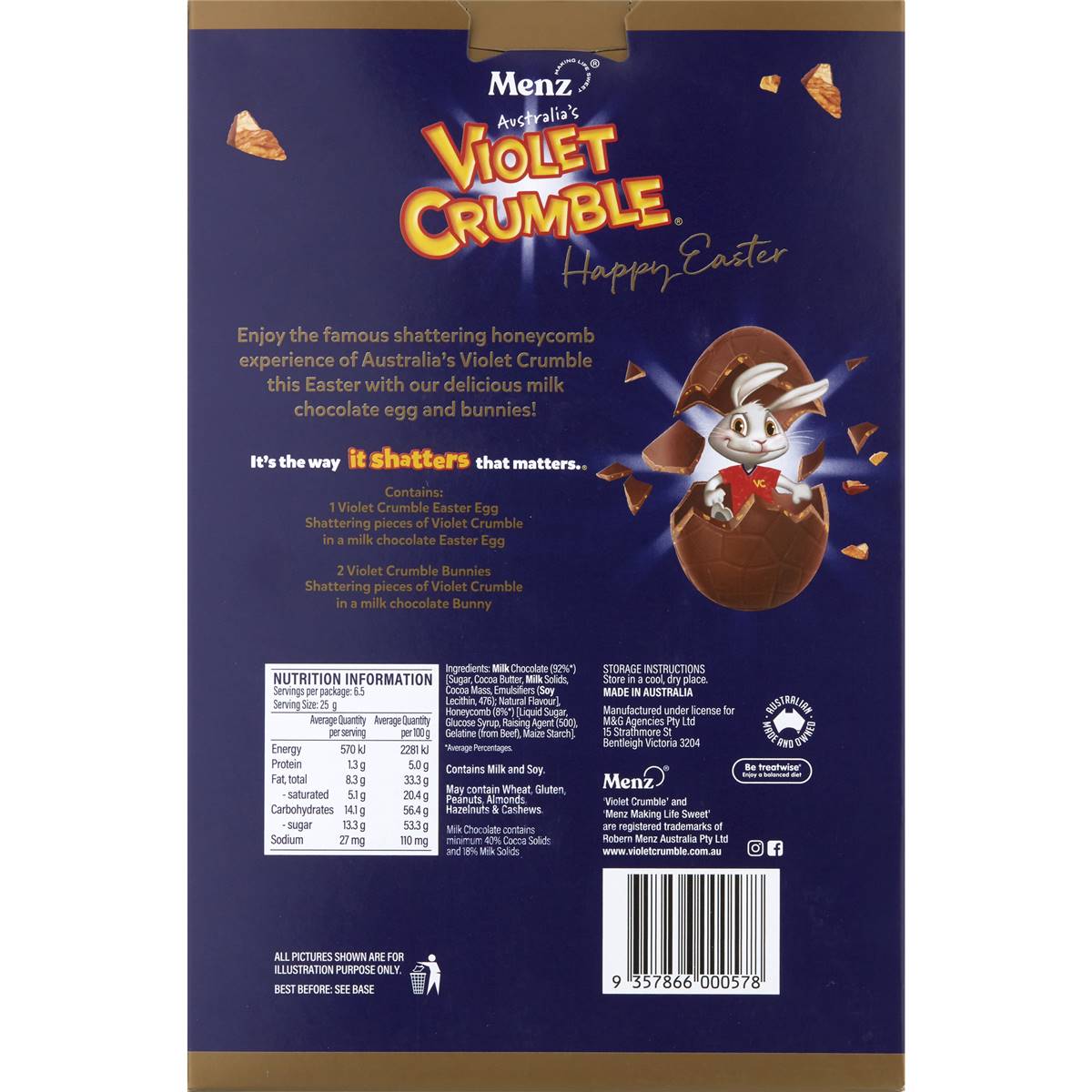 Violet Crumble Easter Egg Gift Box 164g Woolworths