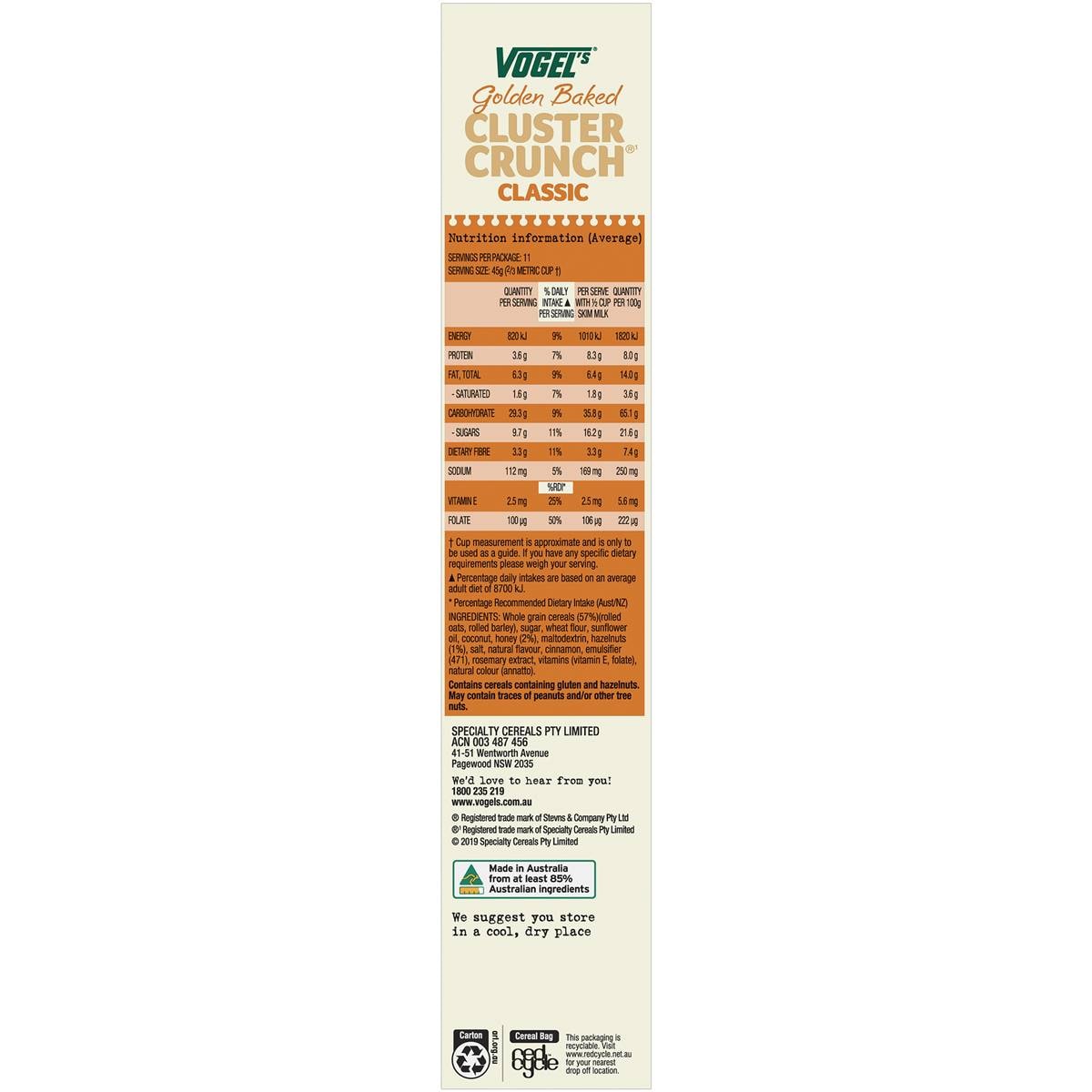 Vogel's Classic Golden Cluster Crunch Granola 500g Woolworths