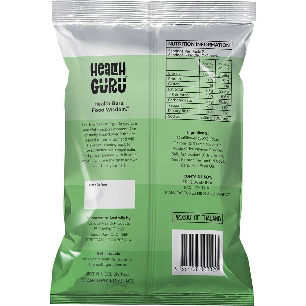 Health Guru Cauliflower Puffs Salt & Vinegar 56g Woolworths