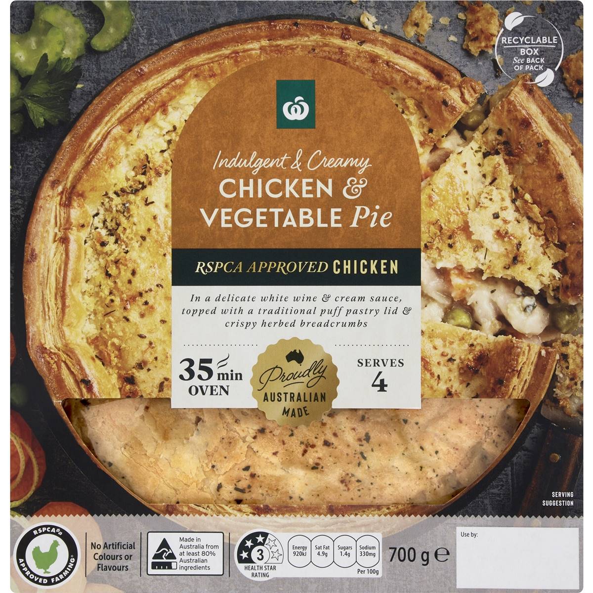 Woolworths Chicken & Vegetable Pie 700g Woolworths