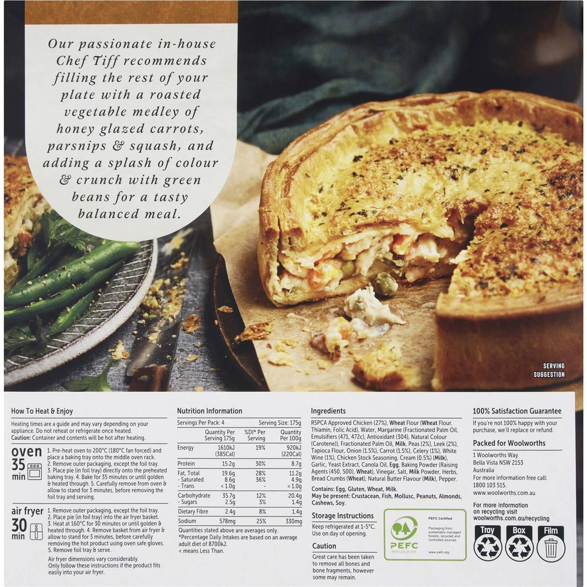 Woolworths Chicken & Vegetable Pie 700g Woolworths