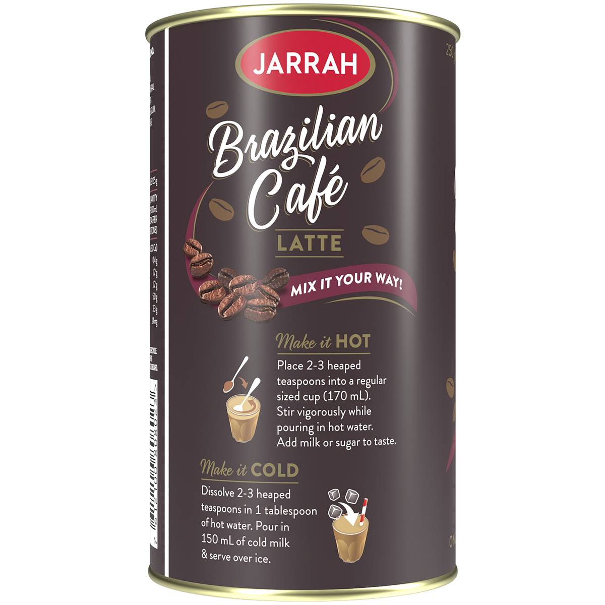 Jarrah Brazilian Café Latte Instant Coffee 250g Woolworths