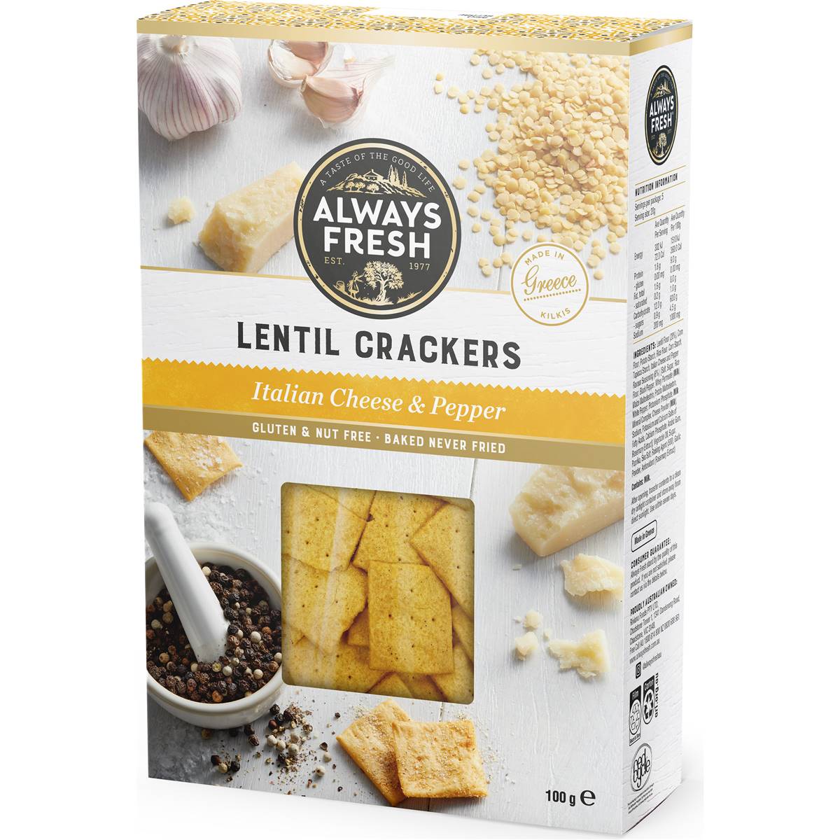 Always Fresh Lentil Crackers Italian Cheese & Pepper