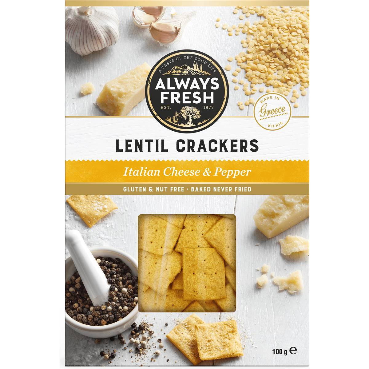 Always Fresh Lentil Crackers Italian Cheese & Pepper 100g Woolworths