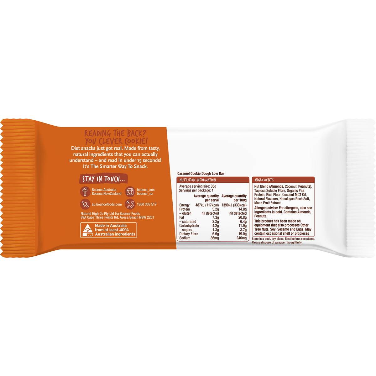 Bounce Low Carb Bar Caramel Cookie Dough 35g Woolworths