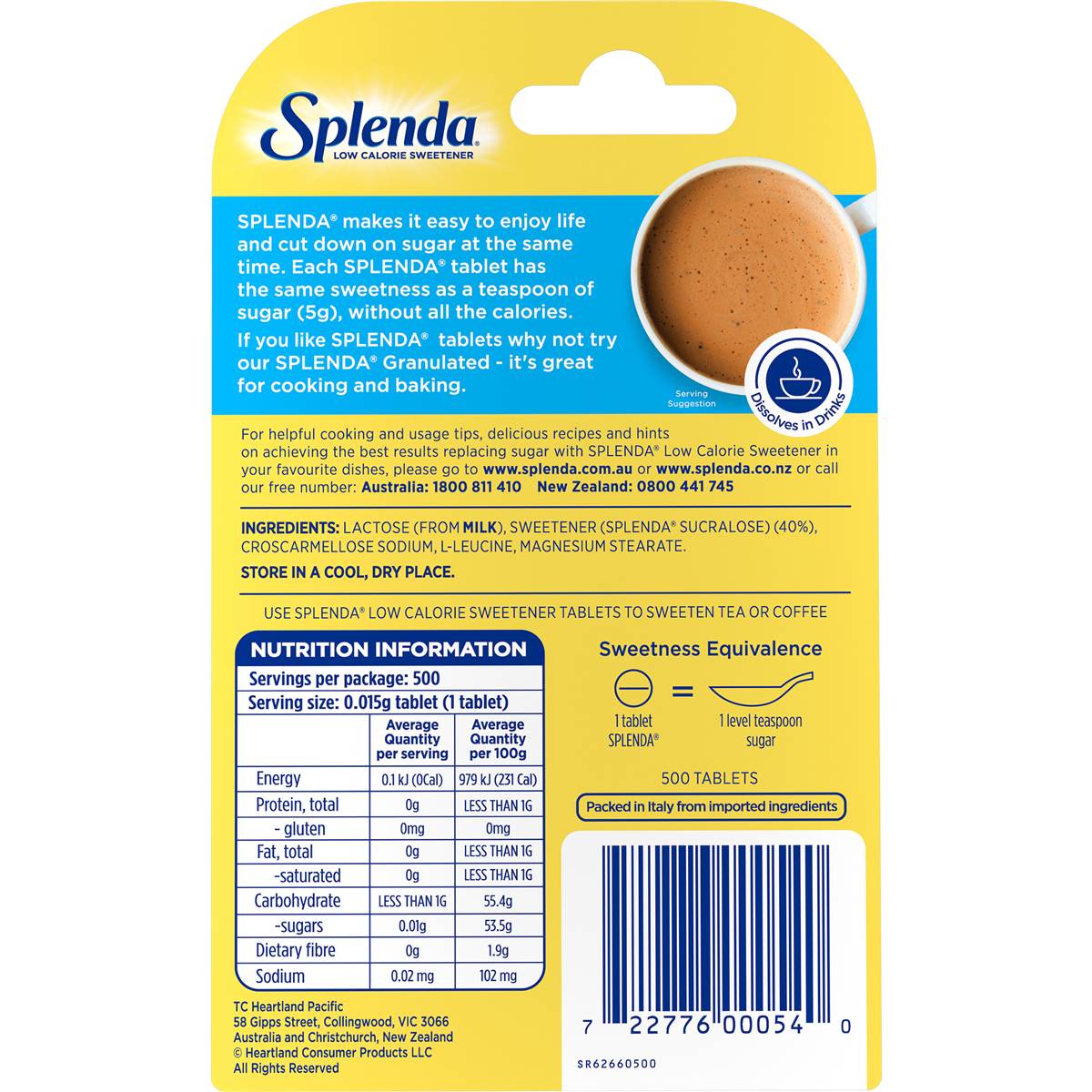 Splenda Sweetener Tablets 500 Pack Woolworths