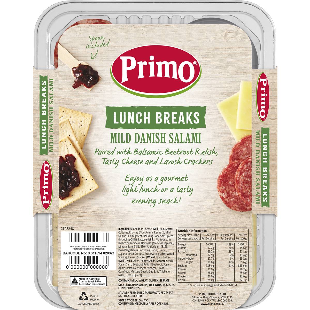 Primo Lunch Breaks Mild Dan Salami Cheese Crks & Beetroot Relish 110g