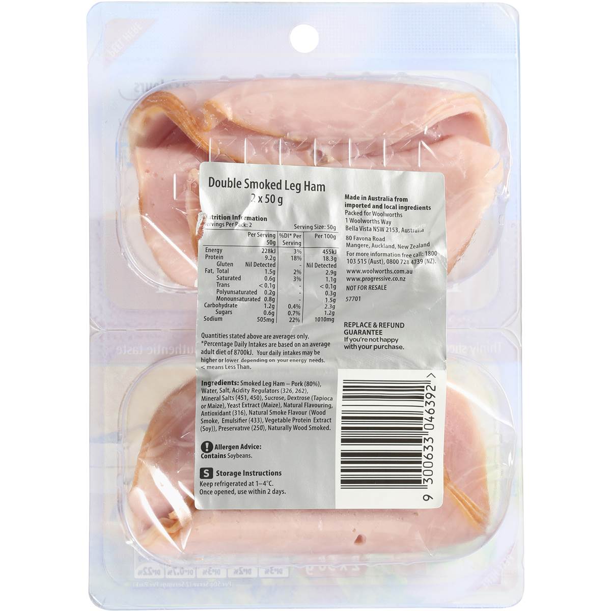 Woolworths Select Ham Leg Double Smoked Sliced 2x50g Woolworths