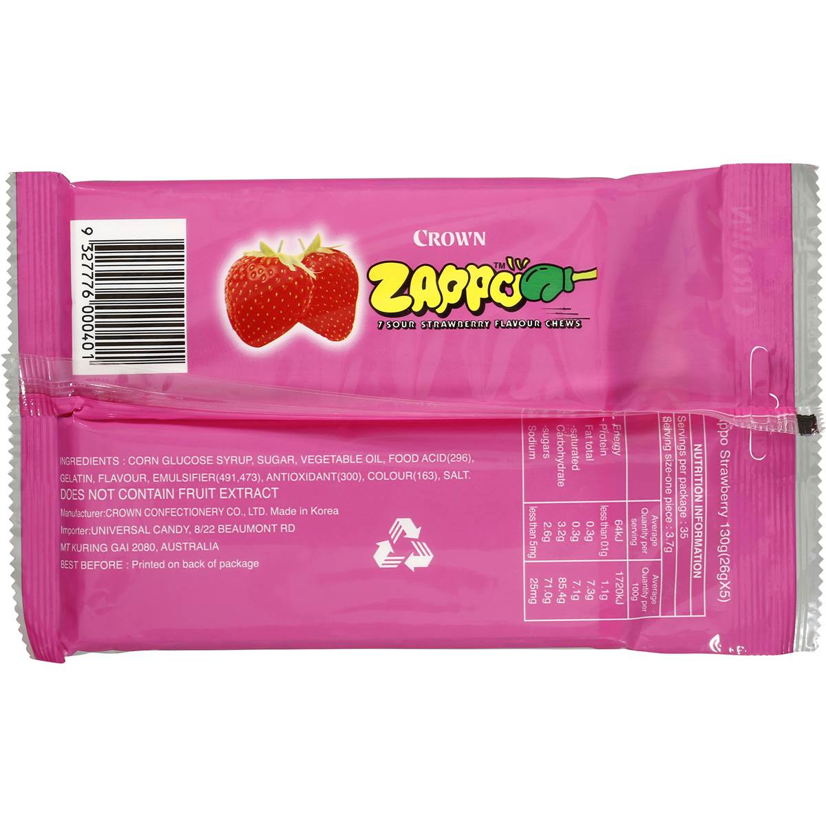 Zappo Fruit Chews Strawberry 5pk 130g Woolworths