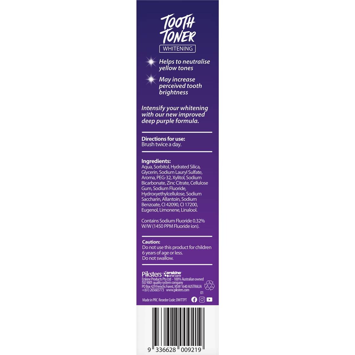 Piksters Tooth Toner Whitening Intense Purple 96g Woolworths