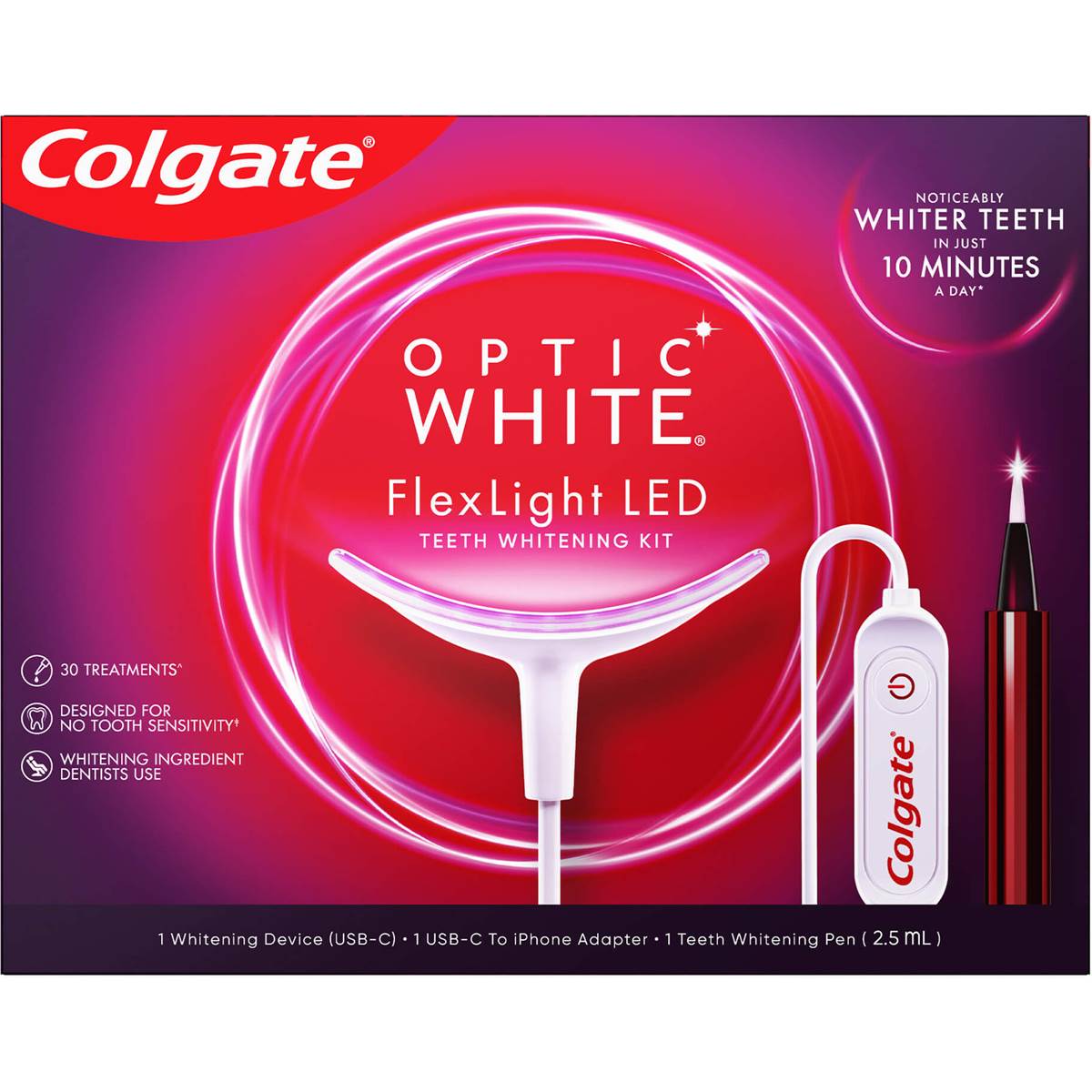 Colgate Teeth Whitening Kit Optic White Flexlight Led Each Woolworths