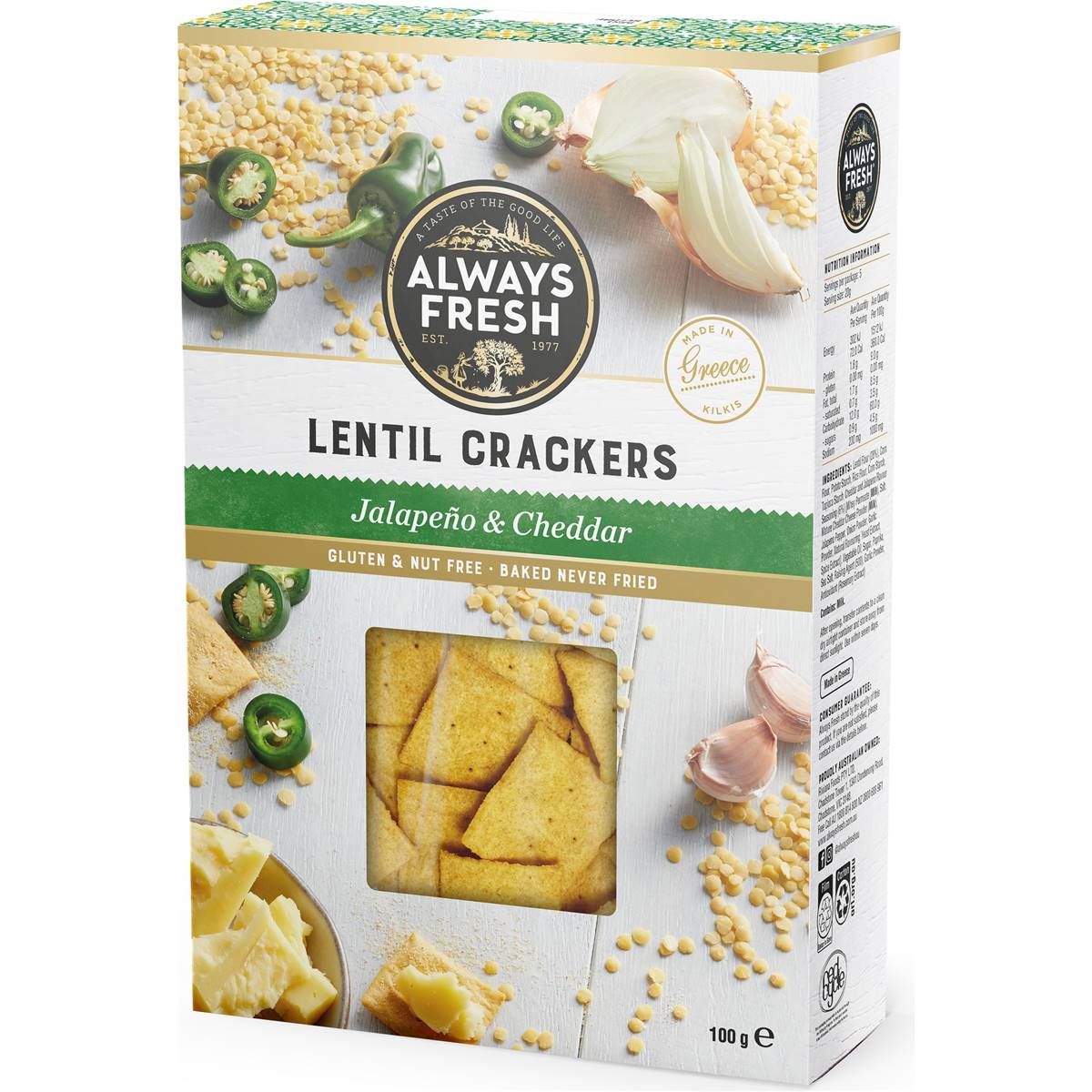 Always Fresh Lentil Crackers Jalepeno & Cheddar