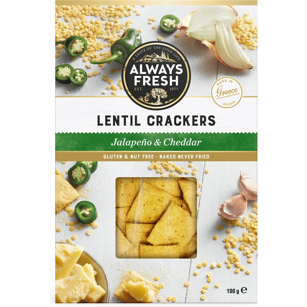 Always Fresh Lentil Crackers Jalepeno & Cheddar 100g Woolworths
