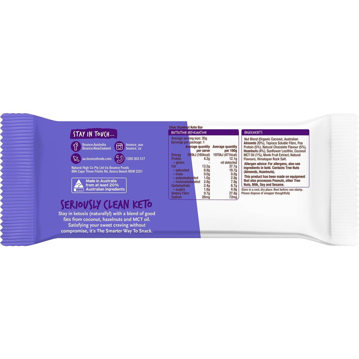 Bounce Keto Fat Bomb Bar Choc Hazelnut 35g Woolworths