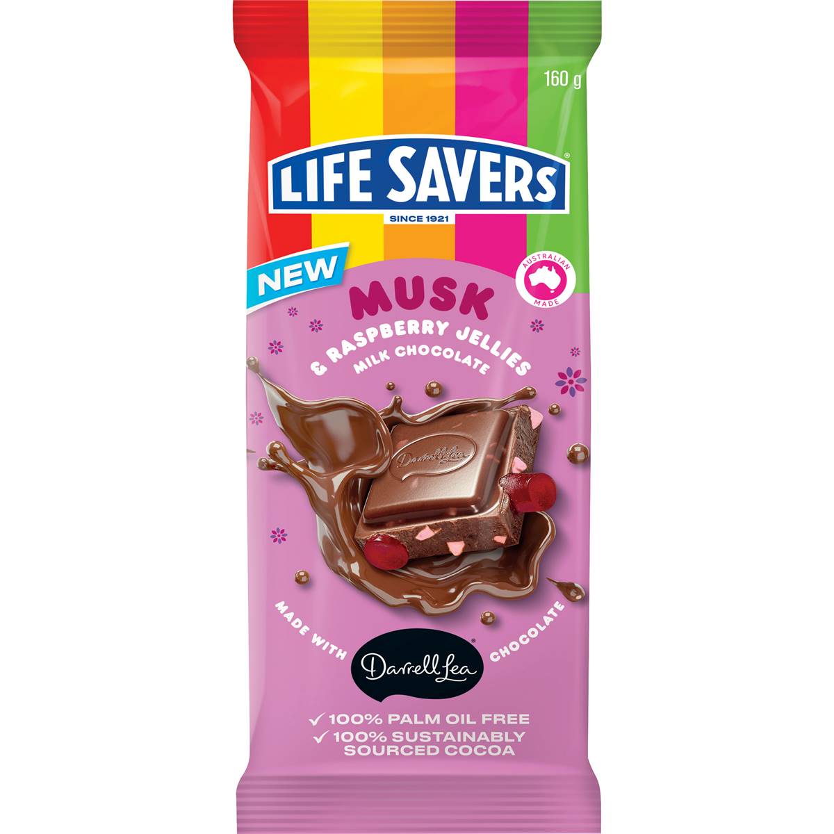 Life Savers Musk & Raspberry Jellies Milk Chocolate Block 160g | Woolworths