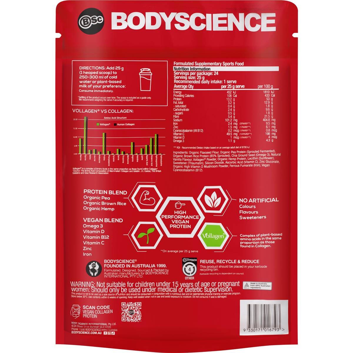 Bsc Vegan Collagen Protein Natural Vanilla 600g Woolworths