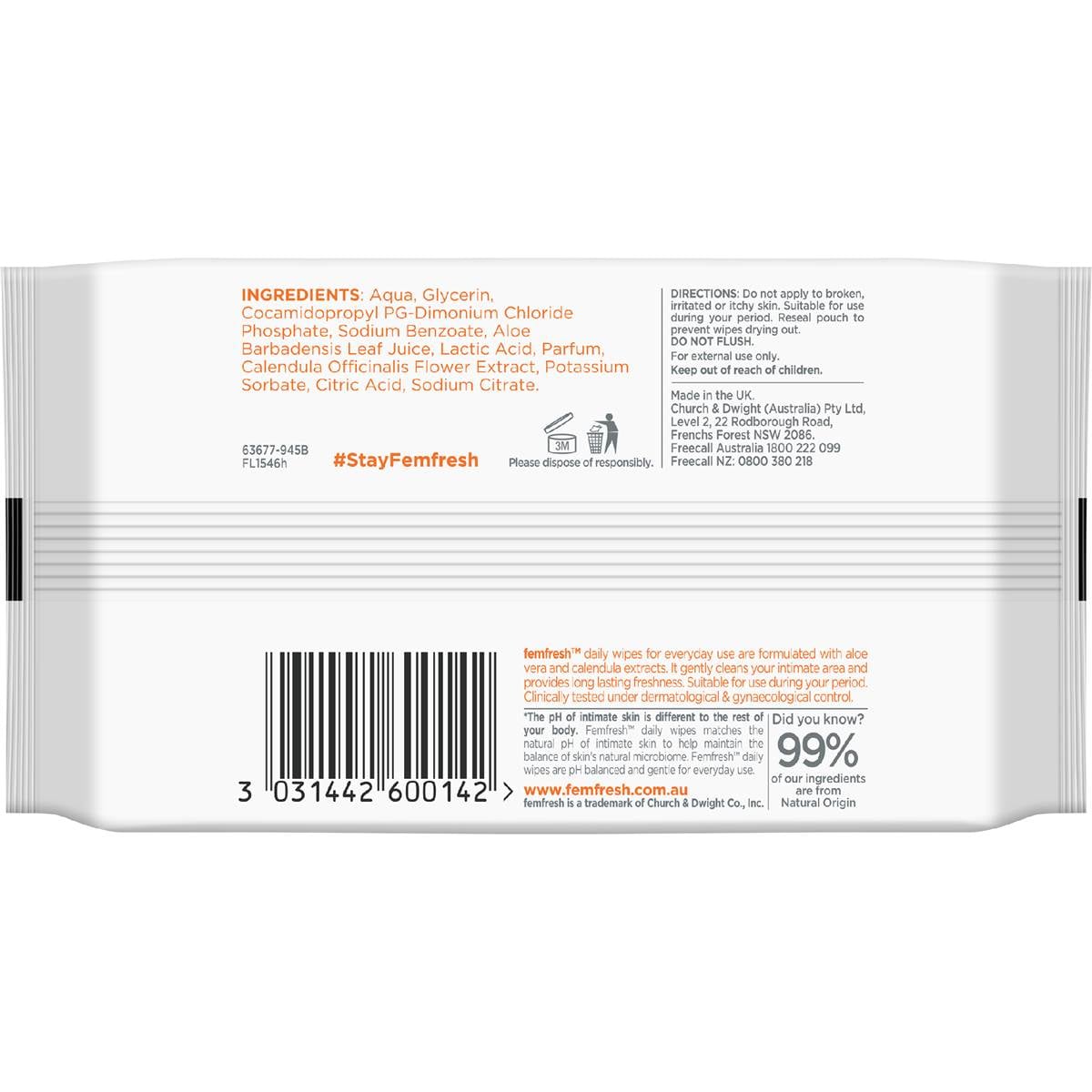 Femfresh Intimate Hygiene Feminine Wipes 20 Pack Woolworths