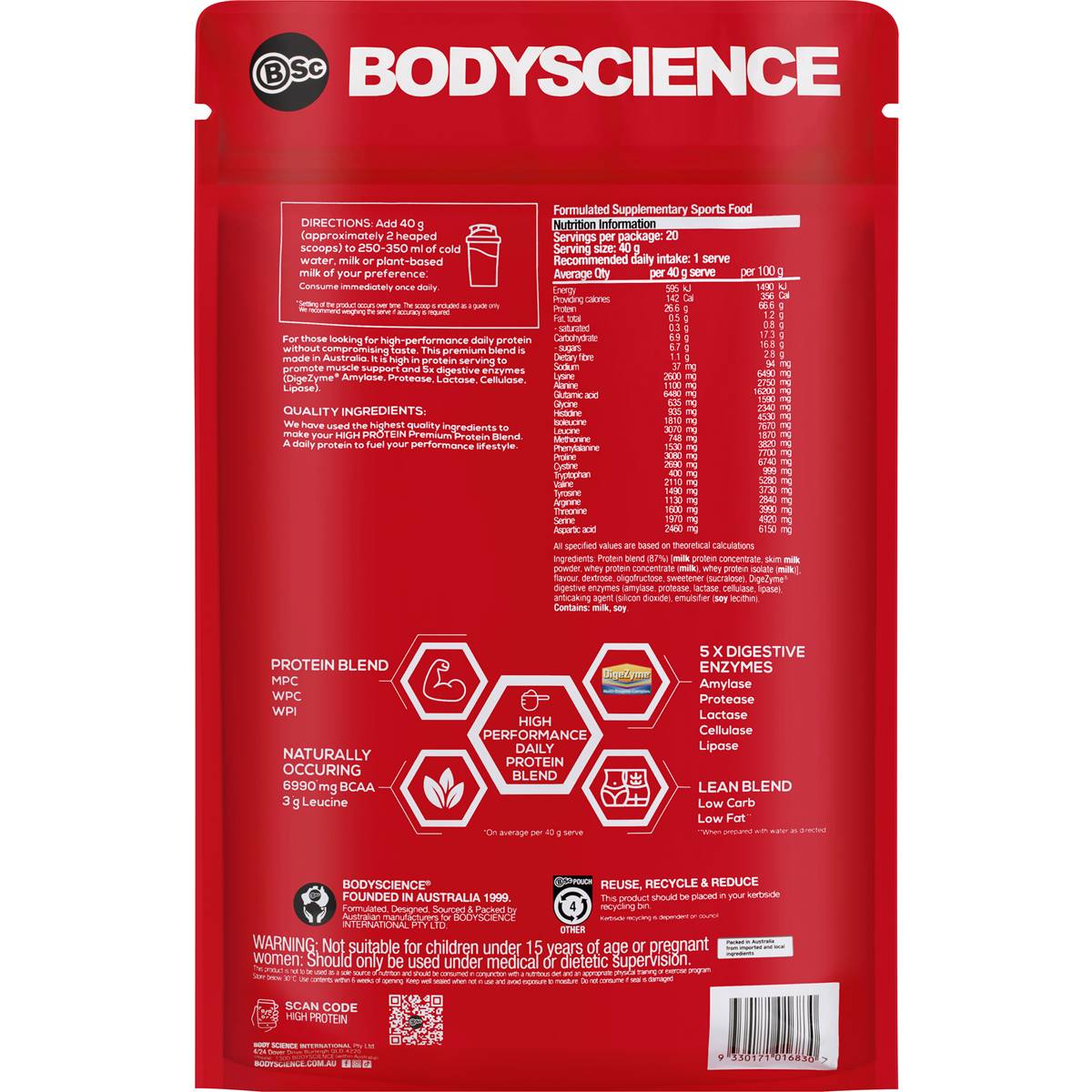 Bsc Body Science High Protein Powder Vanilla 800g Woolworths