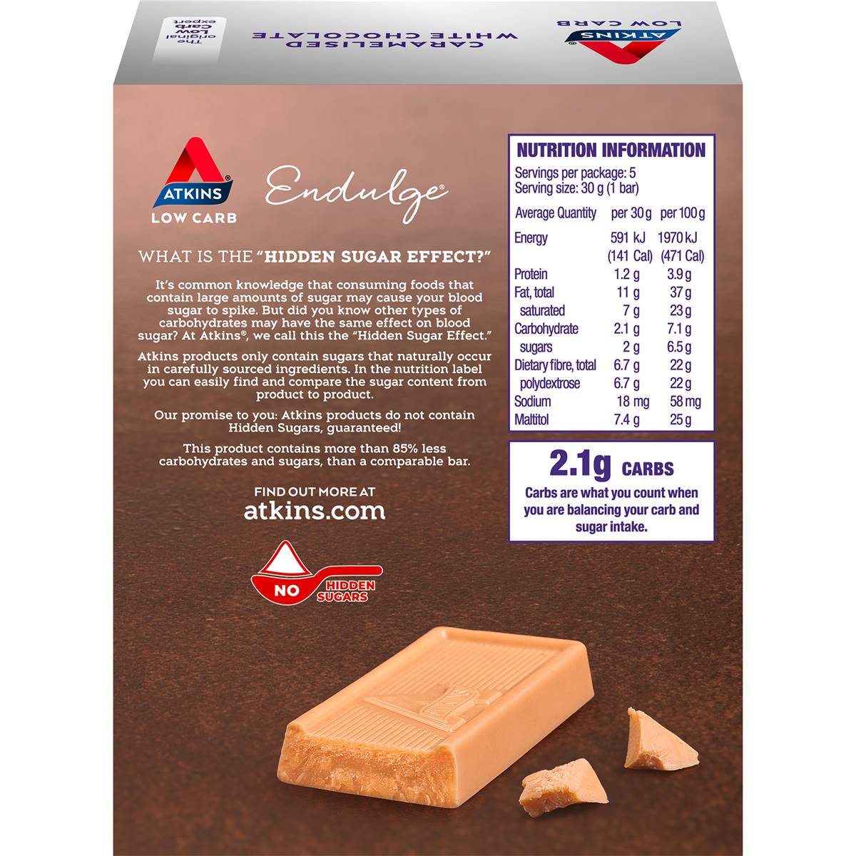 Atkins Endulge Caramelised White Chocolate Low Carb Bar 5 Pack Woolworths