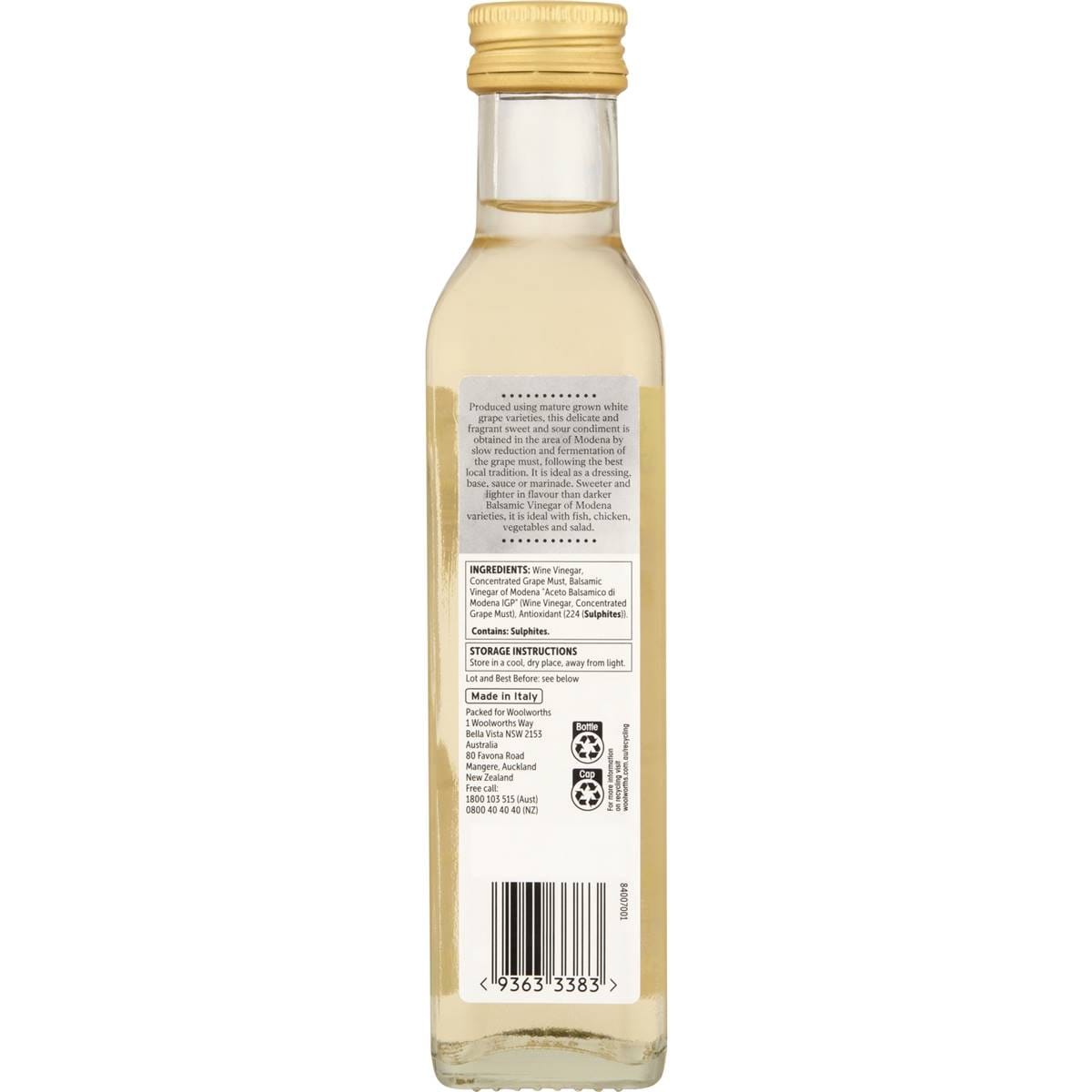 Woolworths Vinegar Balsamic White 250ml Woolworths