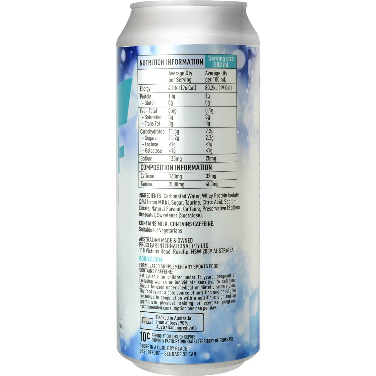 Bodiez Energy+ Protein Sparkling Energy Drink Blue Raspberry 500ml ...