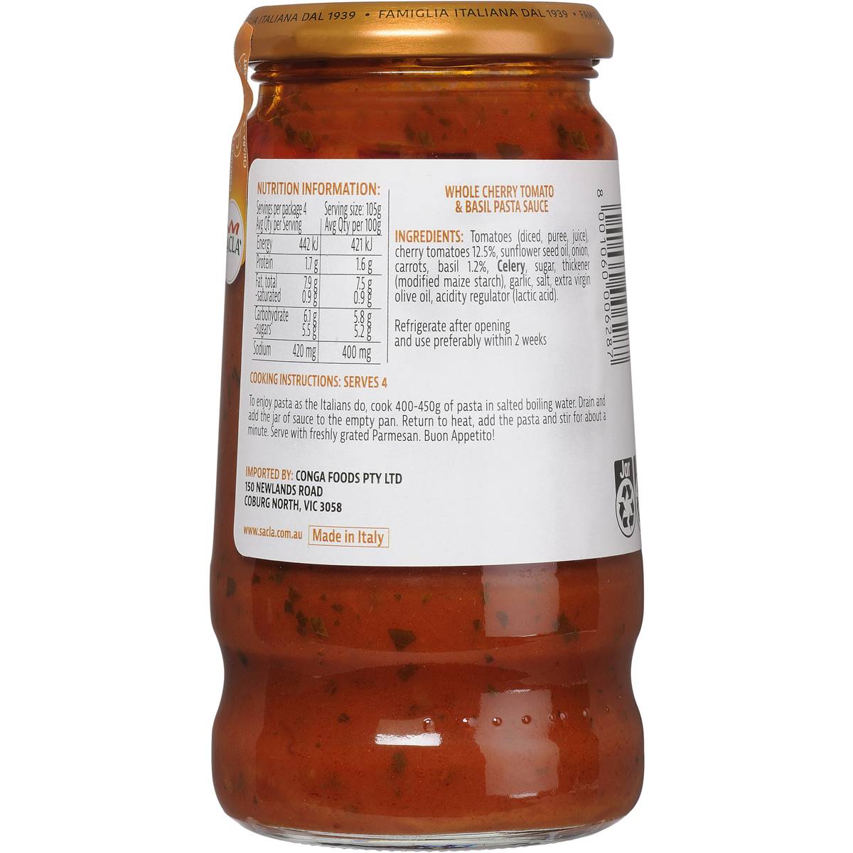 Sacla Cherry Tomato & Basil Pasta Sauce 420g Woolworths