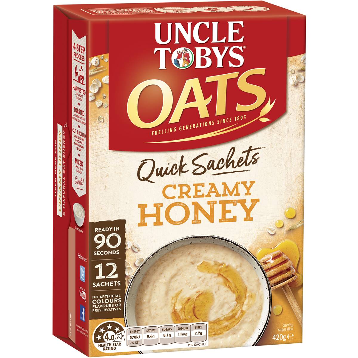 Uncle Tobys Oats Quick Sachets Creamy Honey Porridge 420g Woolworths