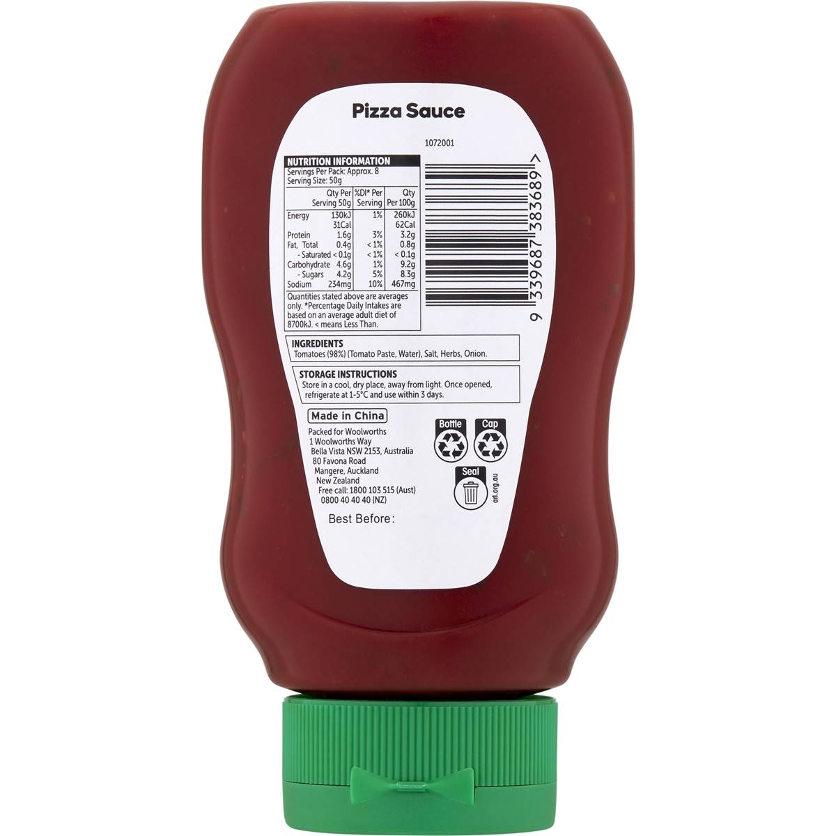 Woolworths Pizza Sauce Squeeze Bottle 415g Woolworths