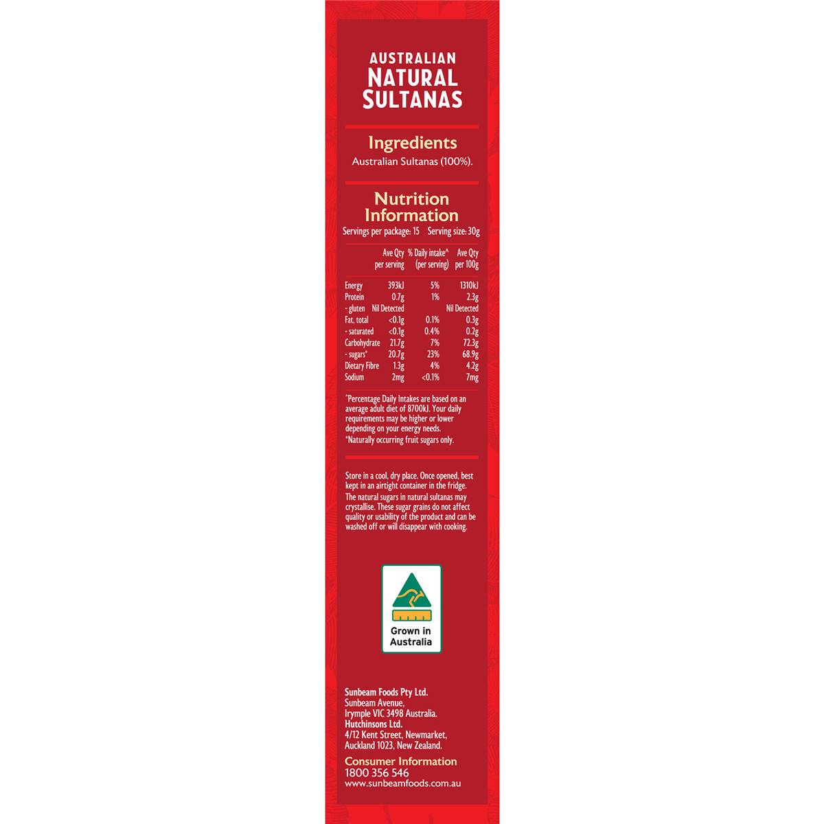 Sunbeam Australian Natural Sultanas 450g Woolworths