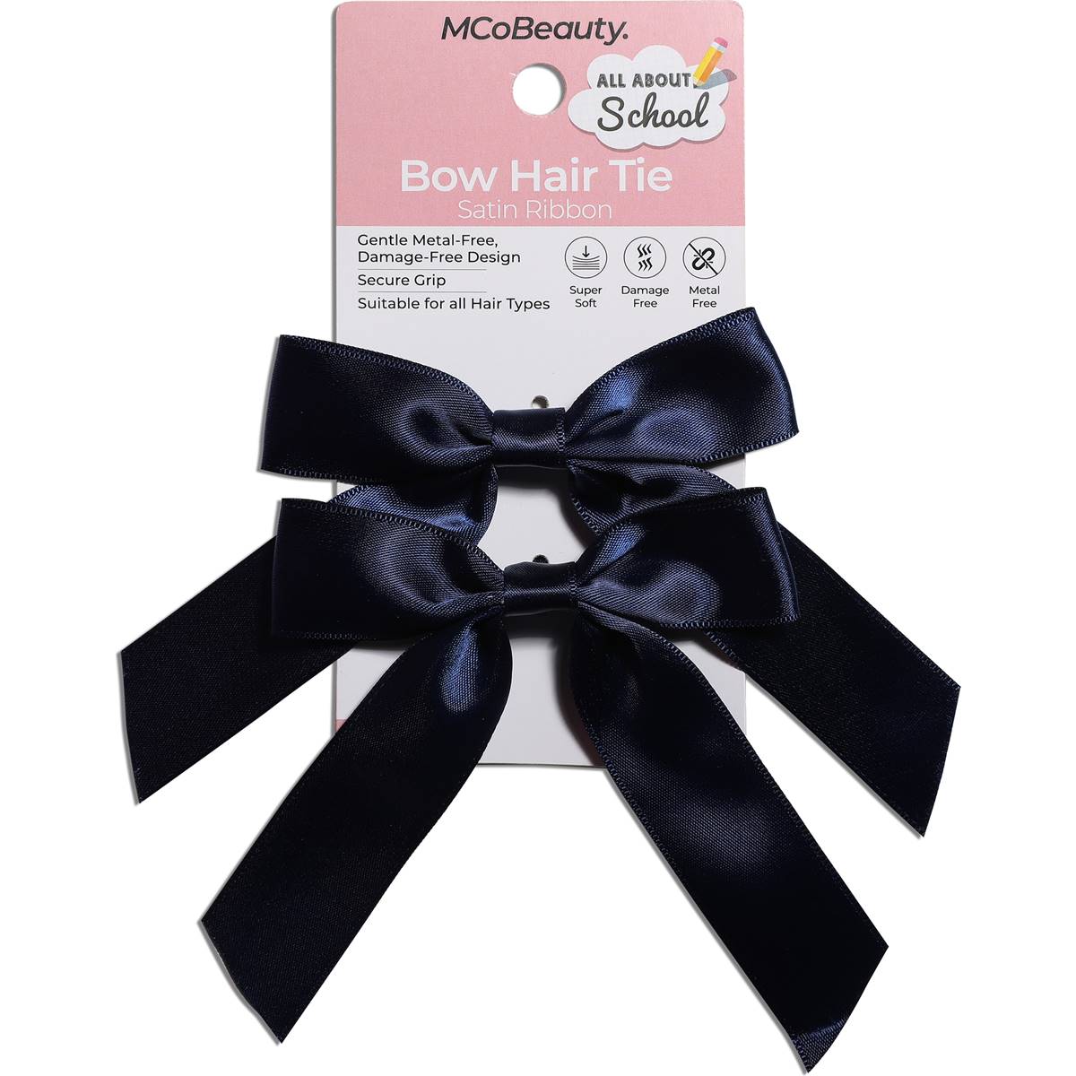Mcobeauty All About School Bow Tie Satin Hair Ribbon Navy 2 Pack