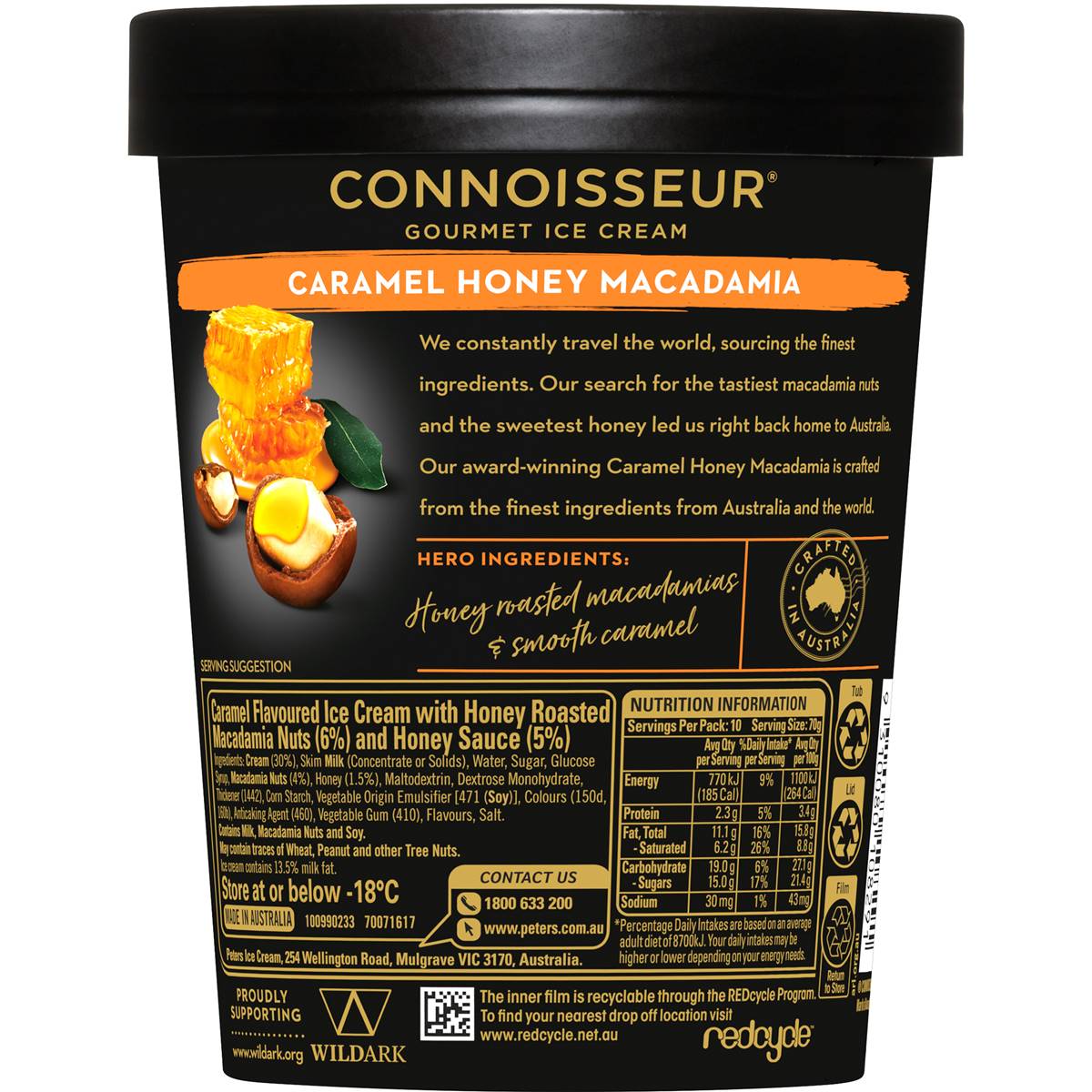 Connoisseur Ice Cream Caramel Honey Macadamia 1l Tub Woolworths