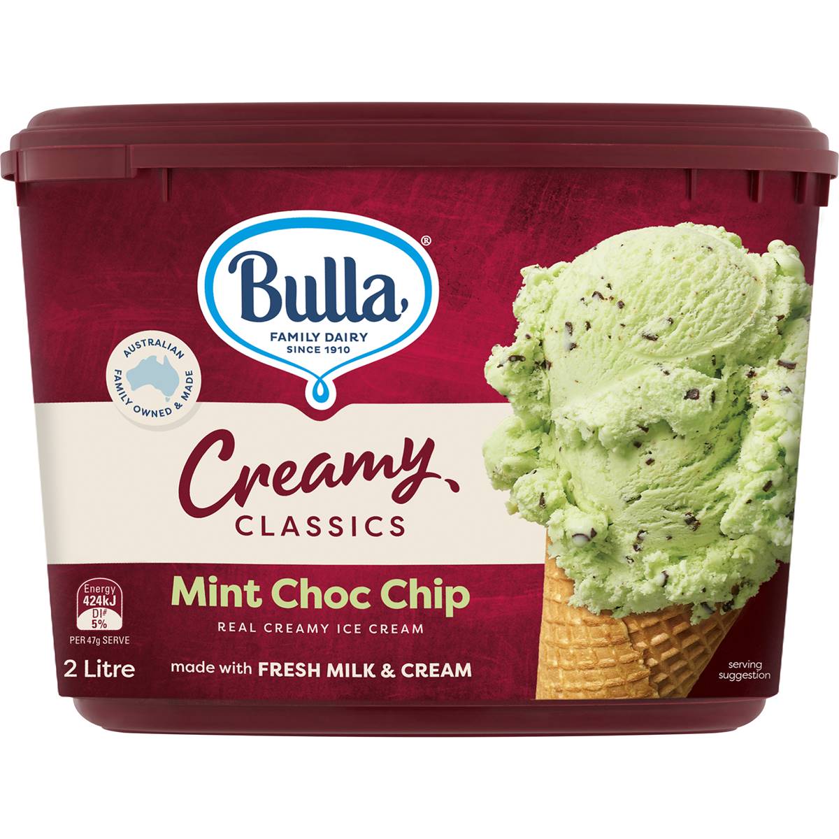 Bulla Creamy Classics Ice Cream Mint Choc Chip 2l Tub Woolworths 4356