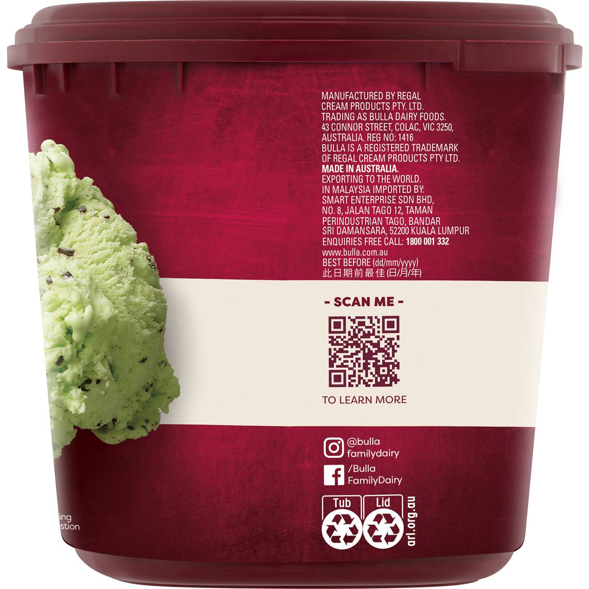 Bulla Creamy Classics Ice Cream Mint Choc Chip 2l Tub Woolworths