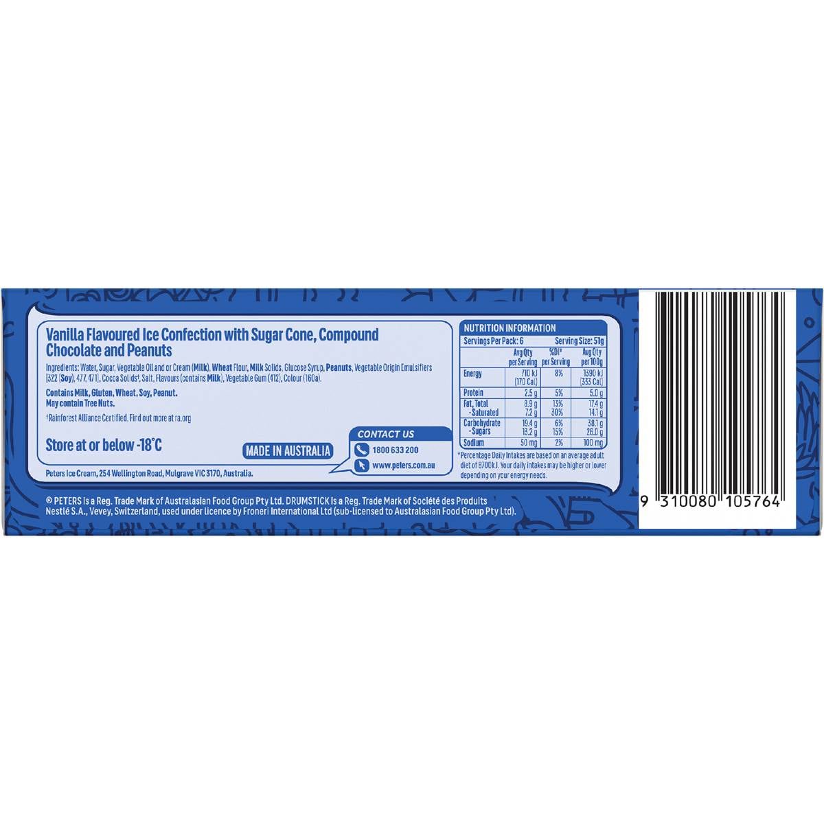 Peters Drumstick Minis Ice Cream Vanilla 6pk 490ml Woolworths