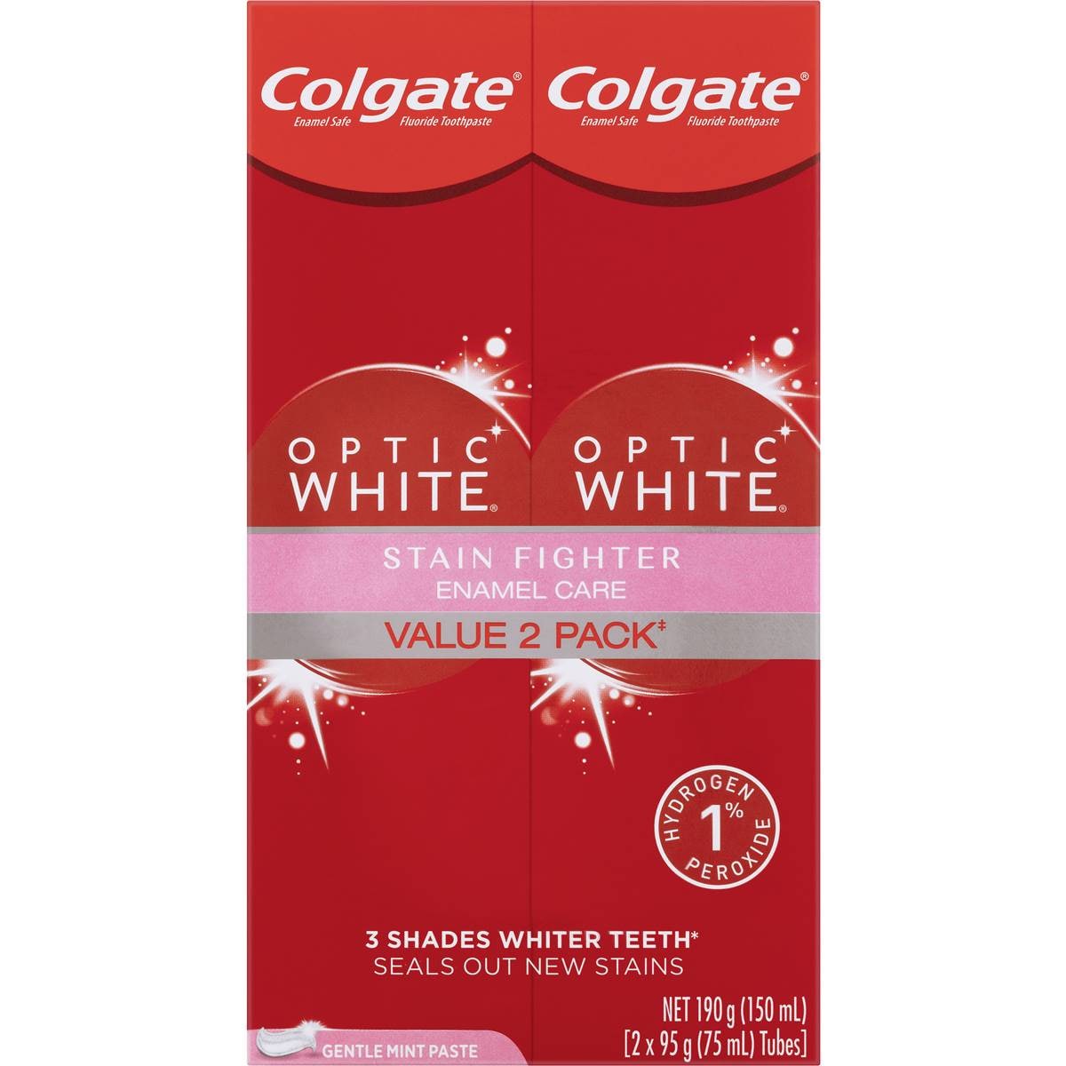 Colgate Teeth Whitening Toothpaste Optic White Gentle Mint Value 95g X 2 Pack Woolworths