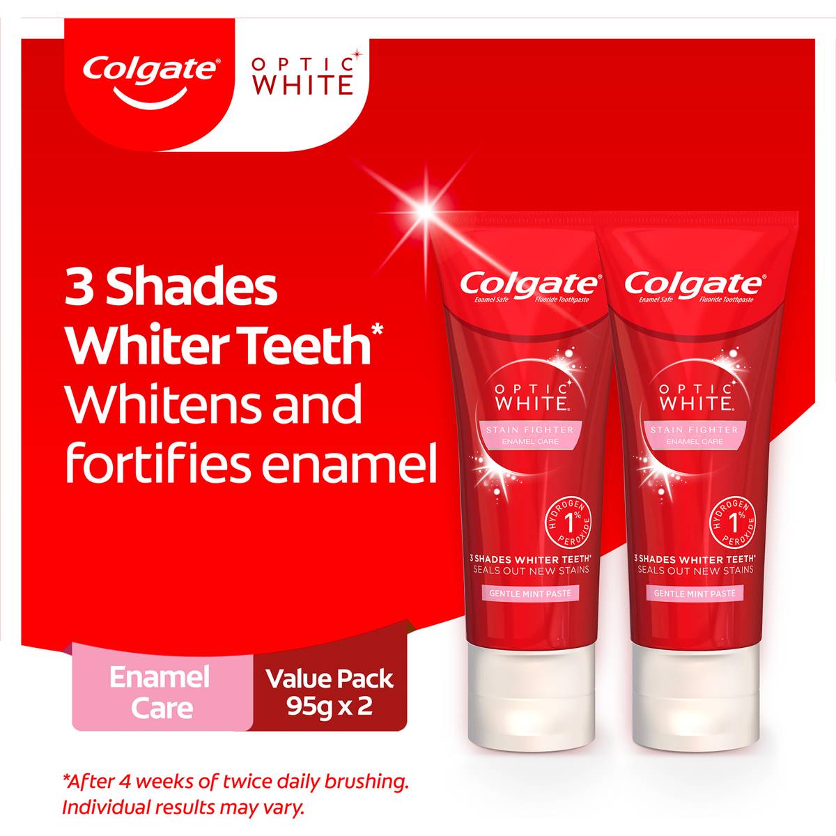 Colgate Teeth Whitening Toothpaste Optic White Gentle Mint Value 95g X