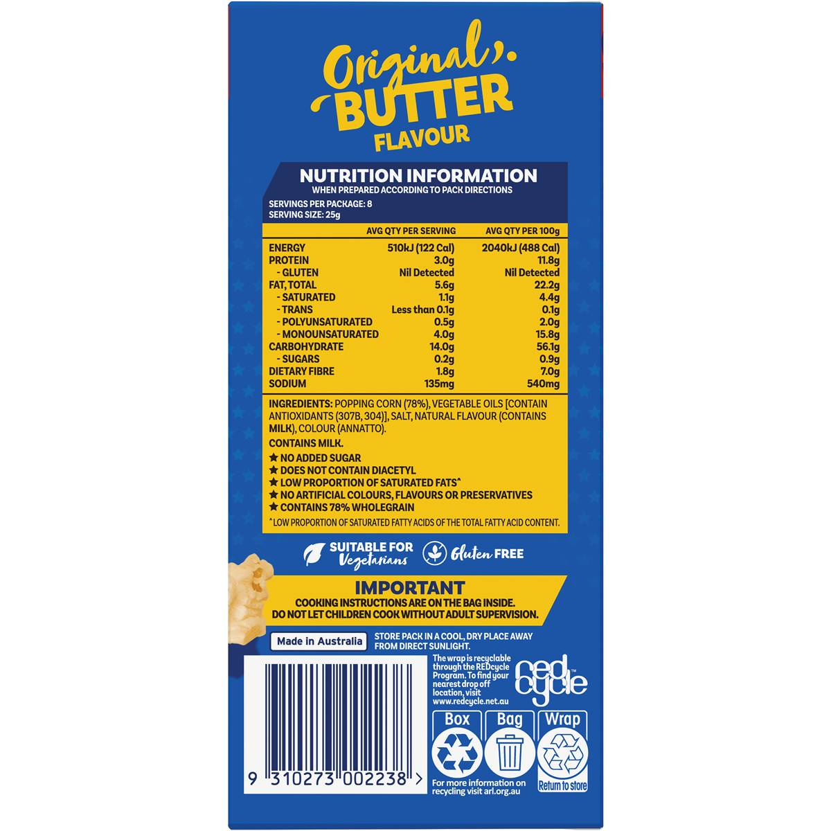 Poppin Microwave Popcorn Original Butter Flavour 4 Pack Woolworths