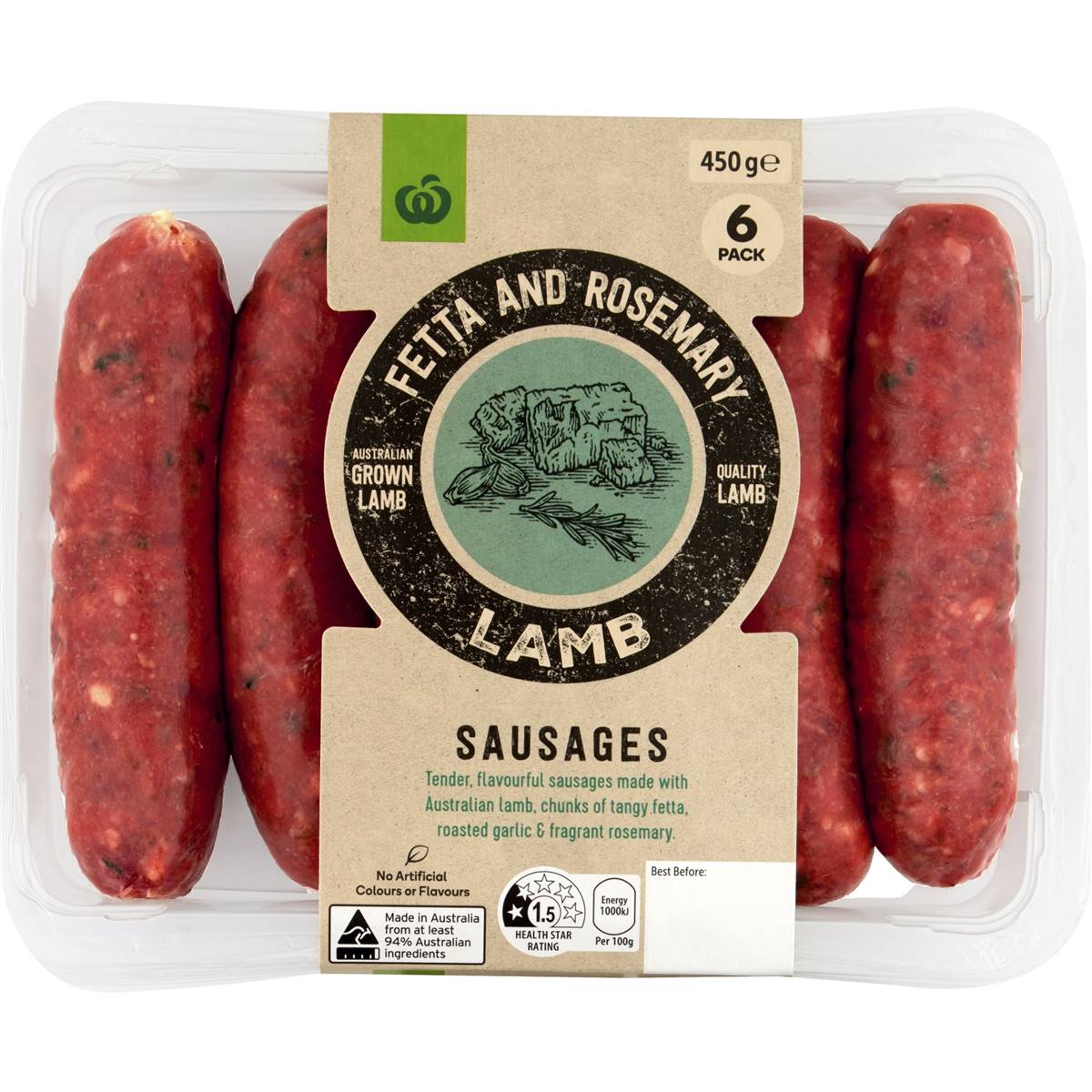 Woolworths Lamb Fetta & Rosemary Sausages