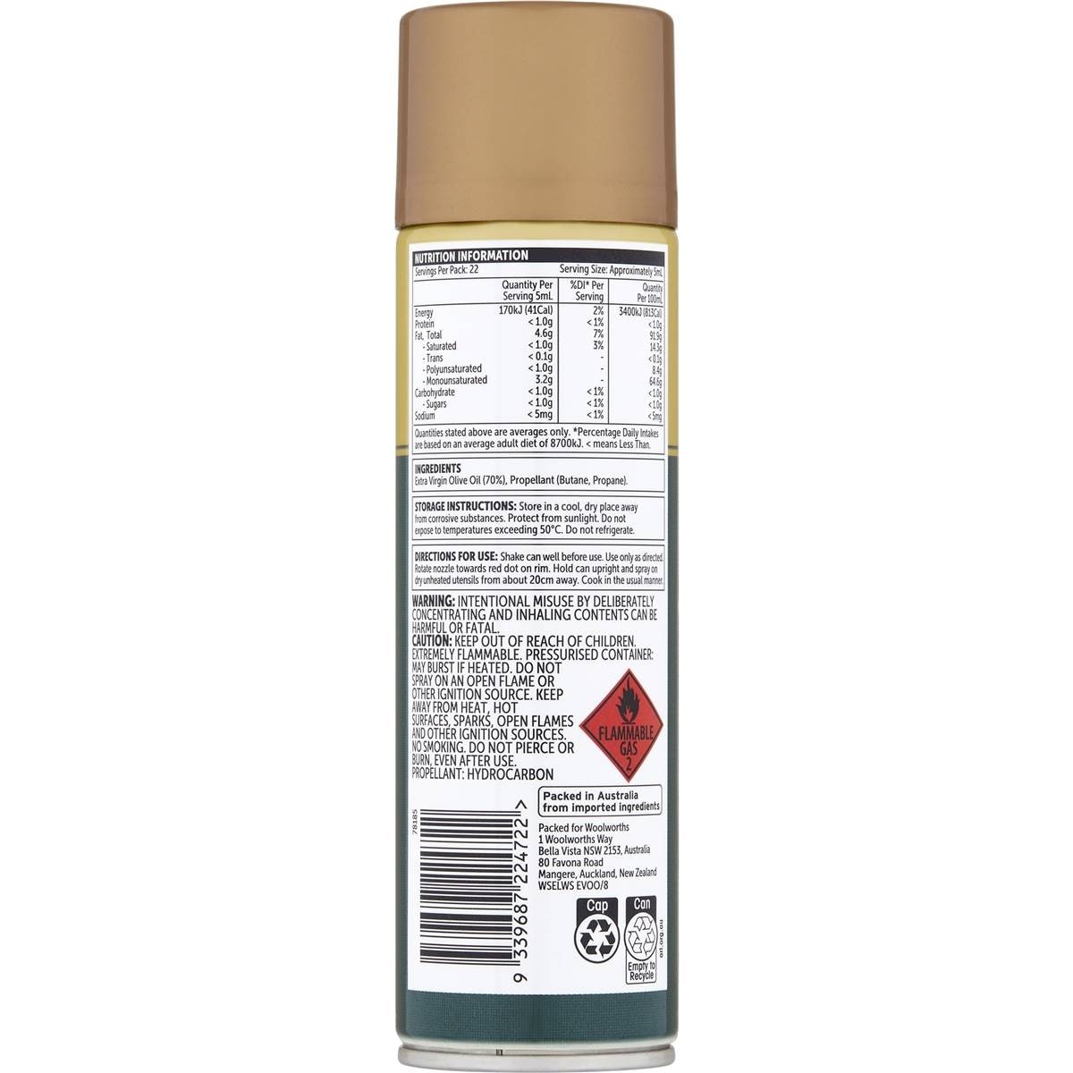 Woolworths Extra Virgin Olive Oil Spray 150g Woolworths