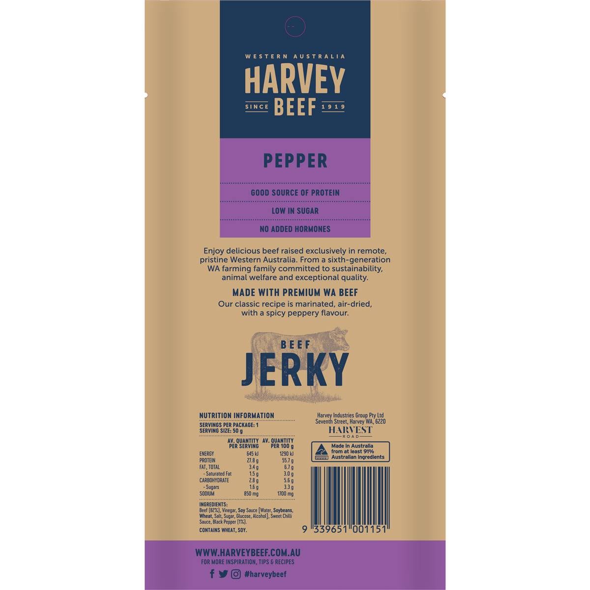 Harvey Beef Jerky Pepper 50g Woolworths