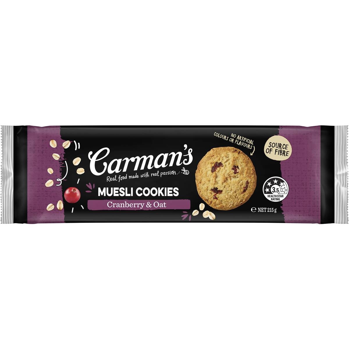 Carman's Muesli Cookies Cranberry & Oat 215g Woolworths